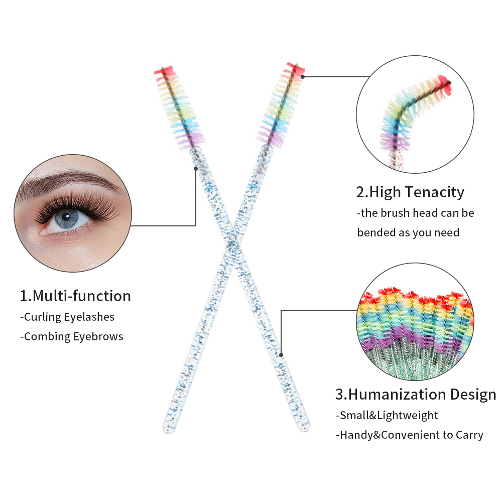 50PCS 레인보우 크리스탈 속눈썹 메이크업 브러쉬 일 - Eyelash Extension Last 리뷰 및 가격